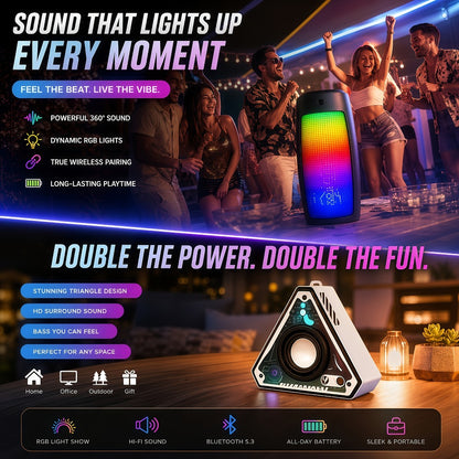Triangular Portable Bluetooth Speaker Outdoor Wireless Rechargeable Stereo Subwoofer with HD Sound, Multi-Style Cinema Audio System for Camping Travel Home Party Use
