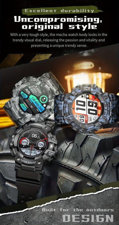 Tactical Smartwatch for Men, LED Flashlight & SOS Emergency, 1.32" TFT Screen, Bluetooth Calling, 100+ Sport Modes, Heart Rate SpO2 Sleep Tracker, Camouflage & Matte Colors – iPhone & Android Compatible