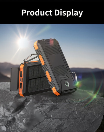 Solar Power Bank 20000mAh Portable Charger for Camping Hiking Outdoor Survival – Dual USB LED Flashlight Compass Emergency Battery Pack for iPhone Android – Black Orange