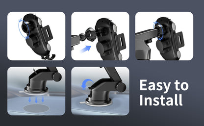 Infrared Auto-Sensing Car Phone Mount 10W Wireless Charging Auto-Lock Clamp Vent Clip Dashboard Suction 360° for iPhone 16 15 14 13 12, Samsung Galaxy S24 S23 S22, All Qi Devices – Black