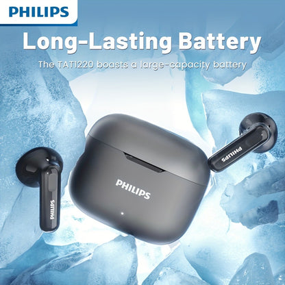 Philips TAT1220 Bluetooth 6.0 Wireless Earbuds ANC Active Noise Cancelling, 360° Surround Sound Open Design Touch Control Type-C Charging, In-Ear Headphones for Sports Daily Use Phone Camping Outdoor