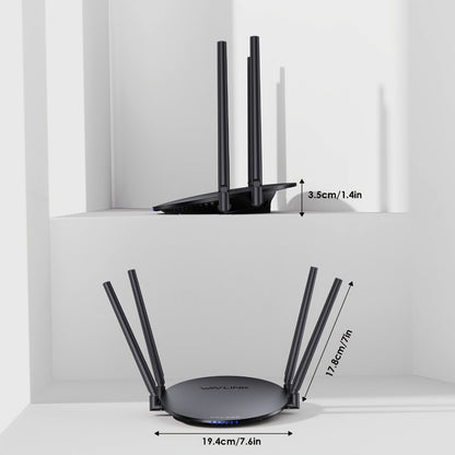 WAVLINK AC1200 WiFi Router 3-in-1 Dual Band 1200Mbps - 4x5dBi Antennas, Gigabit WAN LAN, Router Access Point Repeater Mode, Covers 1500 Sq Ft, Supports 128 Devices, WPA2 Security, Easy WPS Setup