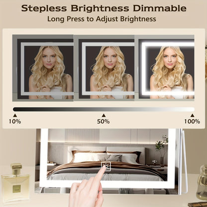 LED Vanity Mirror with Lights & 15X Magnifier – 3 Color Temperature Modes, Smart Touch Adjustable Brightness, 360° Rotation Makeup Mirror for Bedroom Bathroom Dressing Table, Gift for Women Girls