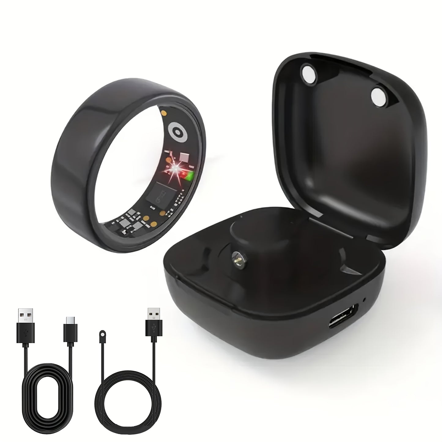 Smart Ring with Charging Case – Bluetooth 6.0 Fitness & Sleep Tracker, Steps, Calories, Remote Camera Control, iOS & Android Compatible, Sizes 7–13, Black Gold Silver