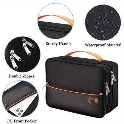 Cable Organizer Bag for Travel Double Layer – Water-Resistant Electronics Case with Removable Dividers | Cables, Chargers, Power Bank & Tablet, Grey & Black