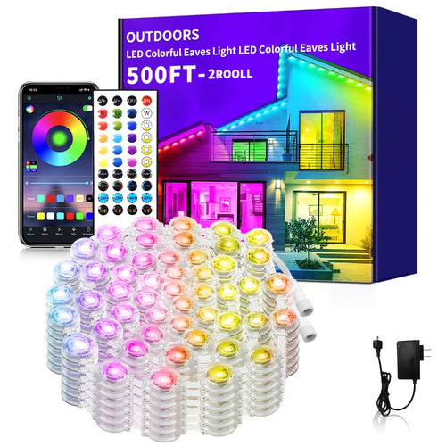 Permanent Eave Lights RGB Outdoor 200FT - Music Sync, Scene Modes, App Controlled Under Eave LED Lighting for House Exterior, Roofline, Garden, Holiday & Party Decor (60FT / 100FT / 150FT / 200FT)
