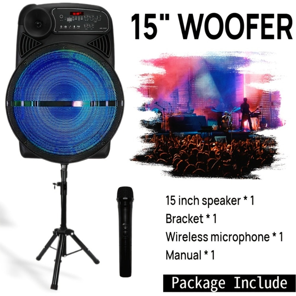 1100W Party Speaker with 7-Mode LED Lighting & Microphone – Portable Wireless Subwoofer, 8-Inch Bass Driver, Speaker Stand, 1800mAh Rechargeable Battery, TF USB AUX FM for Outdoor Parties & Karaoke