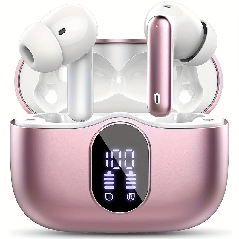 Bluetooth 5.3 Wireless Earbuds with Noise Cancelling Mic & LED Display, Deep Bass Stereo in-Ear Headphones, 36H Playback, Compatible with iPhone Android Laptop Tablet for Sports Gym Travel