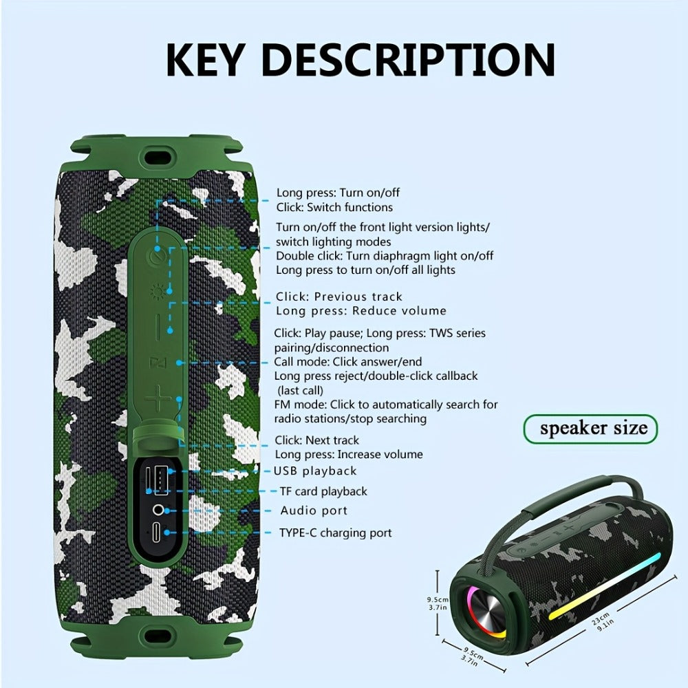 50W Portable Bluetooth Party Speaker with LED Lights, Deep Bass Wireless Speaker, FM Radio, USB Flash Drive & TF Card Playback, Loud Outdoor Speaker for Party, Camping, Home, Backyard & Events