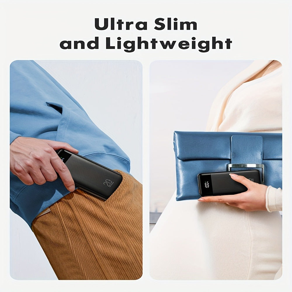 20000mAh Solar Power Bank with Built-in USB-C Cable 20W Fast Charging Portable Charger – Battery Pack for iPhone Android iPad Outdoor Travel Camping Hiking