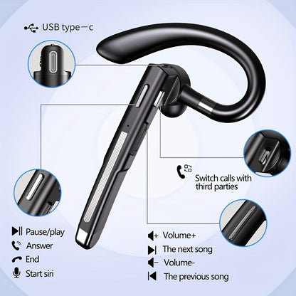 Single-Sided Wireless Earbud ENC Noise Cancelling Mic Lightweight Comfortable In-Ear Type-C Charging for Business Calls Daily Use Fitness Exercise All Smartphones
