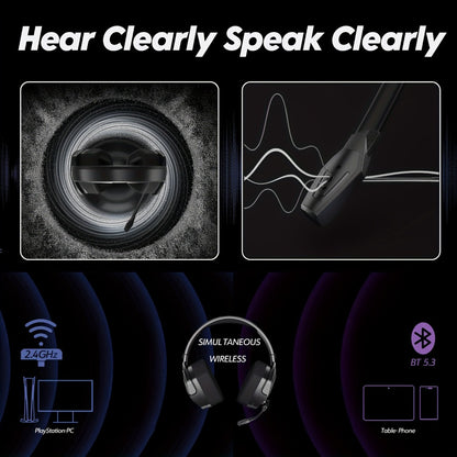 2.4GHz Wireless Gaming Earphones NUBWO G06, 7.1 Surround Sound, 23ms Ultra-Low Latency, 100H Battery, Dual Directional Mic, PC PS5 Console Mobile Compatible, Bluetooth & Wired Modes, Black