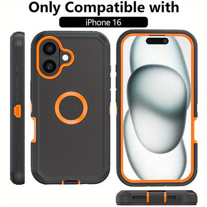 Rugged iPhone 16 Pro Max Case Hybrid Armor Dual Layer TPU PC Shockproof Drop Protection – Heavy Duty Wireless Charging Compatible Cover for iPhone 16 Pro 16 Plus 16 – Black Orange Blue Purple Green