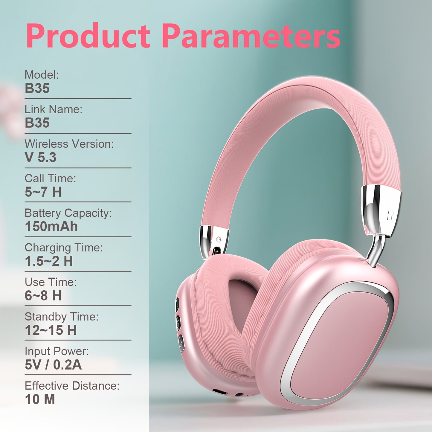 Noise Canceling Wireless Over-Ear Headphones Bluetooth 5.3 Metal 90° Rotating Earpads 6-8Hr Playtime for Music Gaming Commuting iOS Android Windows Compatible