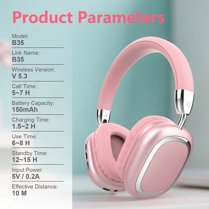 Noise Canceling Wireless Over-Ear Headphones Bluetooth 5.3 Metal 90° Rotating Earpads 6-8Hr Playtime for Music Gaming Commuting iOS Android Windows Compatible