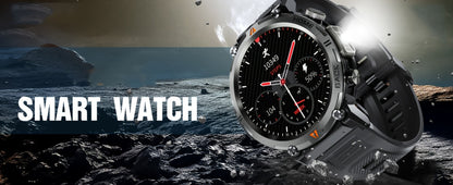 Tactical Smartwatch for Men LED Lighting 1.45 Inch 97% Screen Ratio Bluetooth 5.2 Wireless Calling Outdoor Fitness Tracker Heart Rate Blood Oxygen Sleep Pedometer iPhone Android Silicone Leather Strap Black Orange