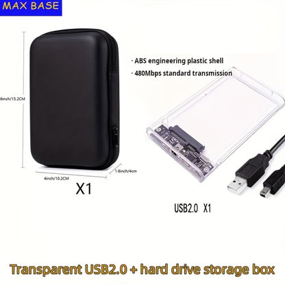 2.5 Inch External Hard Drive Enclosure USB 2.0 to SATA III Converter - Supports Up to 6TB HDD SSD, UASP High-Speed Transfer, Tool-Free Installation, ABS, Compatible with 7mm & 9.5mm Drives (Drive Not Included)