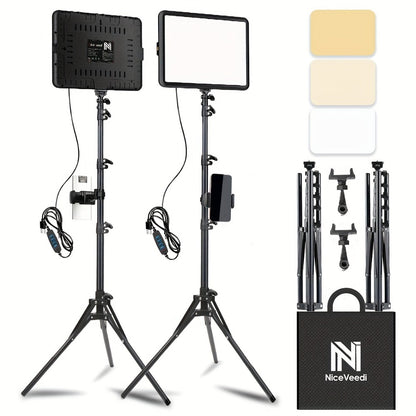 2-Pack LED Video Light Kit with Tripod Stand & Phone Holder | 2800-6500K Dimmable, CRI 97+, USB Powered Studio Lighting for YouTube, Vlogging, Gaming, Streaming & DSLR Photography