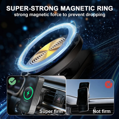 Magnetic Car Mount Wireless Charger 15W Fast Charging 360° Rotation Dashboard Phone Holder for iPhone 17 Air 16 15 14 13 12 Pro Max, Samsung Galaxy S24 S23 Android – Black White