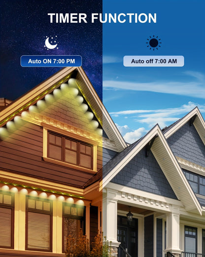 Permanent Outdoor Lights for Eaves RGB Color Changing – Music Sync, Dimmable, Timer | Multicolor & Warm White | 19FT to 200FT | Christmas Holiday Roofline Lighting