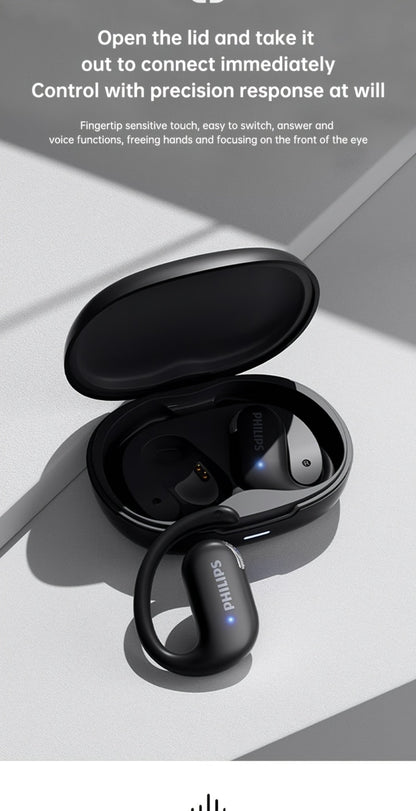 Philips TAT2739 Open Air Earbuds Wireless Bluetooth 5.3 Ear Hook Headphones with Wireless Charging Case – Non In-Ear Open-Back Design, Type-C, Tech Gift for Men Women