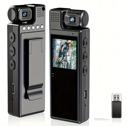 1080P HD Pocket Camcorder with 180° Rotatable Lens – Handheld Body Camera, USB Charging, Lightweight Compact Smart Recorder for Travel, Event Recording, Holidays & Birthday Gift (SD Card Not Included)