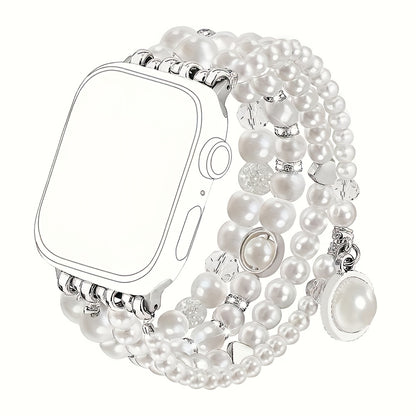 Pearl Watch Band for Apple Watch Series 11 10 9 8 7 6 5 4 3 2 1 SE Bling Jewelry Bracelet Strap Stainless Steel Buckle Elegant Women 38mm 40mm 41mm 42mm 44mm 45mm 46mm 49mm Pearl White Sakura Pink Akoya Champagne Gold
