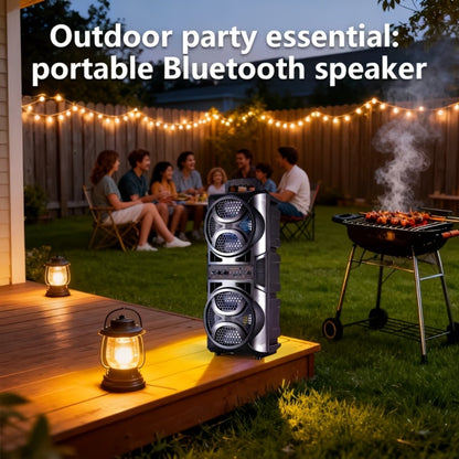 RGB Dual Speaker Portable Bluetooth Stereo Sound System with Subwoofer, Ambient Lighting, Two Speaker Sizes, Deep Bass for Party, Camping, Home Entertainment