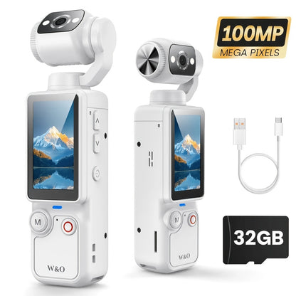 W&O Pocket Camera with Webcam Function | 1.9" Screen, 180° Rotating Shot, 2000mAh Battery, USB-C Charging, 32G Card, Outdoor Sports Cam for Cycling, Travel & Personal Use – Birthday & Christmas Gift