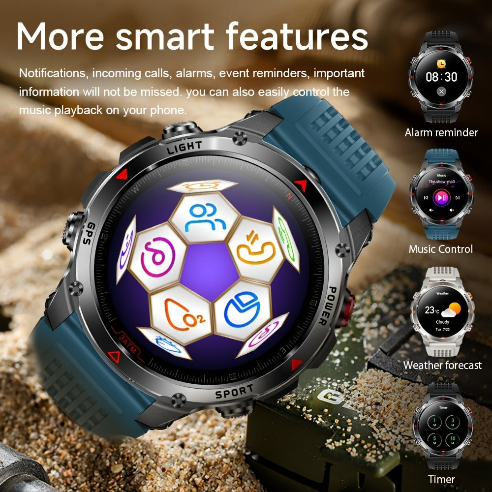 IPX8 Waterproof GPS Smartwatch for Men Outdoor Adventure 3ATM 1.46 Inch IPS Display Multi-Sport Tracking Wireless Calling Message Notifications Compatible with Android iPhone – Black Steel Silver Camouflage