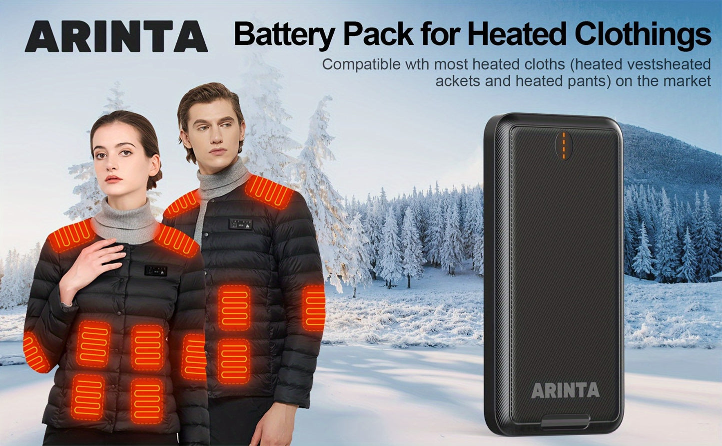 USB-C 5V Heated Vest Battery Pack 10000mAh 5V 2A Portable Power Bank for Heated Jacket Heated Gloves Smartphone Tablet Smartwatch Outdoor Winter Camping Hiking Skiing Travel