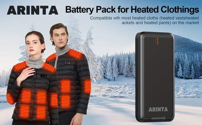 USB-C 5V Heated Vest Battery Pack 10000mAh 5V 2A Portable Power Bank for Heated Jacket Heated Gloves Smartphone Tablet Smartwatch Outdoor Winter Camping Hiking Skiing Travel
