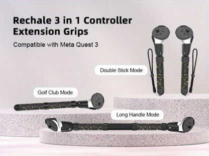 Meta Quest 3S Controller Handle Extension Grips – 3-in-1 VR Handle Attachments for Beat Saber, Golf+, Tennis & More, Anti-Slip ABS Grip with Safety Wire, Compatible with Meta Quest 3S & Quest 3