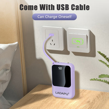 10000mAh Cute Cartoon Power Bank with 4 Built-In Cables & 22.5W Super Fast Charging - Portable Charger Dual LED Flashlight Compatible with iPhone Android USB-C, Travel Battery Pack Red Purple Black Yellow