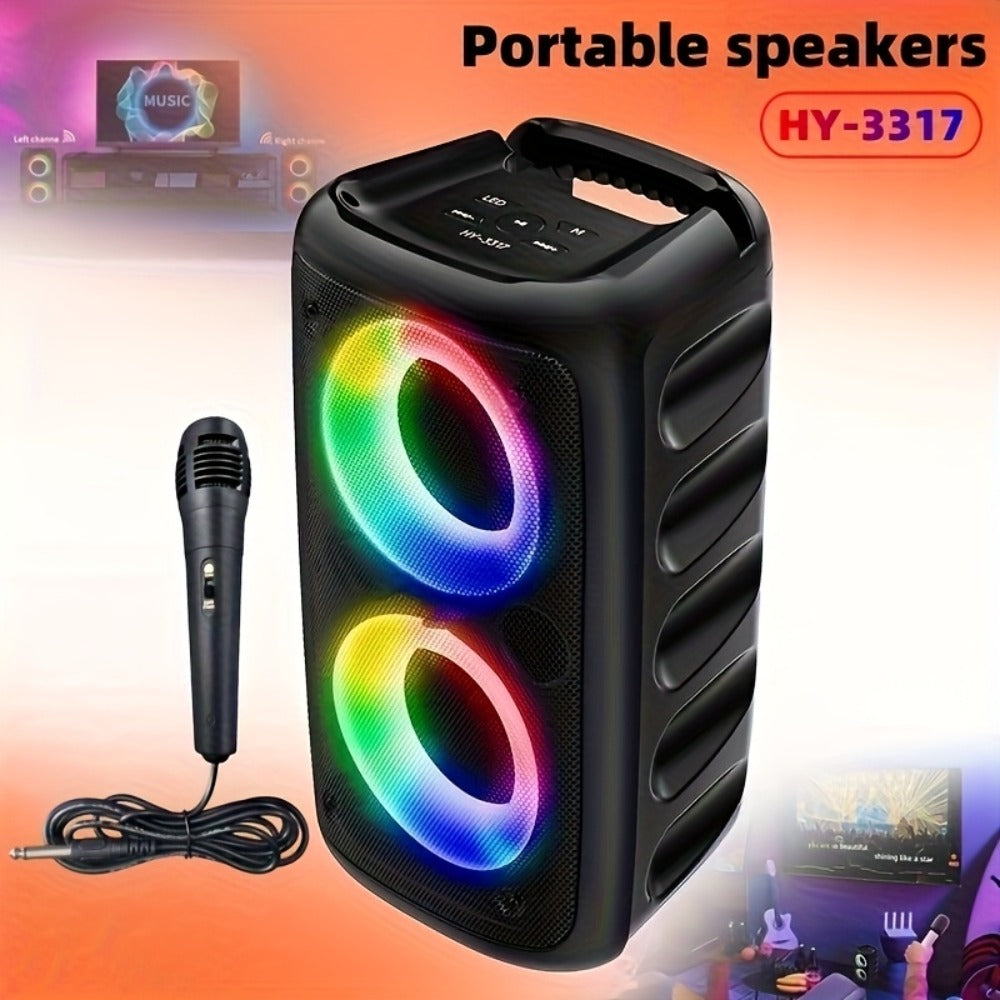 HY-3317 Party Speaker with Disco Lights & Microphone – Large Portable Subwoofer Outdoor Wireless Speaker, TWS Surround Sound, TF Card, AUX, MIC Input, for Parties, Karaoke & Events