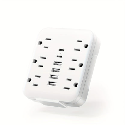 Bedside Wall Power Strip 12-in-1 with 6 AC Outlets, 4 USB-A & 2 USB-C Ports – Multi-Socket Charging Station for Home, Office, Bedroom & Travel, White & Black