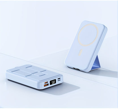 Magnetic Wireless Power Bank 10000mAh 22.5W Fast Charging Portable Charger with LED Display Built-in Kickstand PD20W USB-C Charges 3 Devices Travel Outdoor Black White Purple