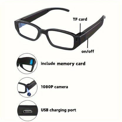 1080P HD Recording Glasses with TF Storage Card – Smart Camera Glasses, 65° Wide-Angle DV Video Recorder, Eye Protection Lenses, Long-Lasting Battery, Portable Wearable Camera for Travel, Sports & Everyday Use