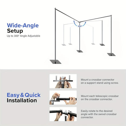 Background Support Stand System 19x6.5Ft 300° Rotating Connector Dual Crossbar with 6 Clamps 3 Weights Carrying Bag for Photography Studio Weddings Events