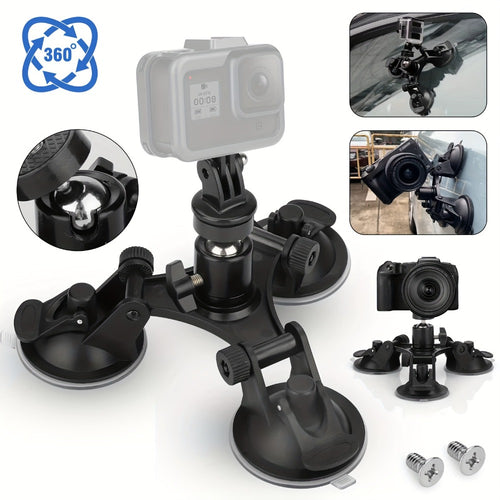 Suction Cup Camera Mount with 3 Bases – Universal 360° Ball Head Car Camera Holder for GoPro Hero 10 9 8 7, Action Cameras, DSLRs & Camcorders, Quick Release, ABS, Smooth Surface Secure Grip