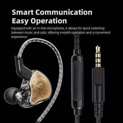 QKZ Hi7T Transparent Dynamic Resin Wired Earphones DJ Monitor HiFi Stereo Heavy Bass 3.5mm In-Ear Earbuds Volume Adjustable Mic for Sports Gaming Gym Music Studio