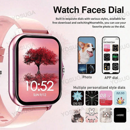 Smartwatch with Extra Strap Set, 1.83" Touch Screen, Wireless Calling, Multiple Sport Modes, Alarm Clock, Pedometer & Step Counter, USB Lithium Battery – Unisex Gift Compatible with iOS & Android