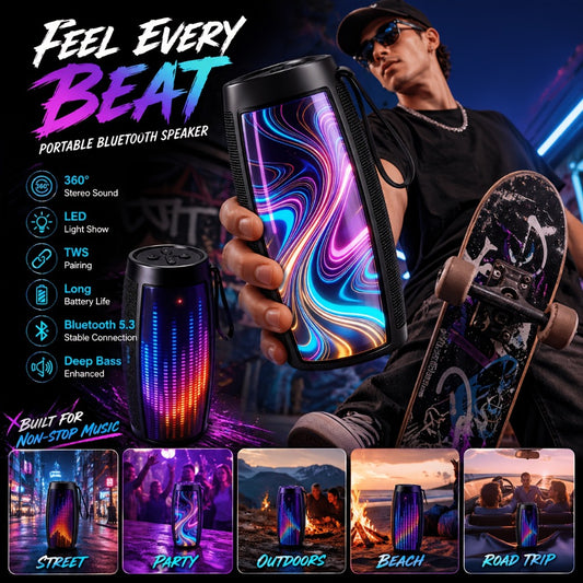 Portable Bluetooth Speaker with 5.1 Surround Sound, Stereo Bass Subwoofer, Dynamic RGB Lighting, Hi-Fi Lossless Audio, Long Battery Life, for PC Tablet Smartphone Parties Travel Entertainment