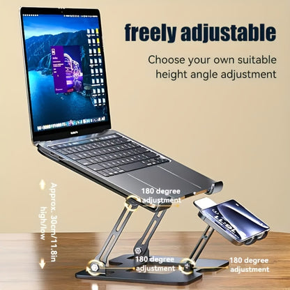 2-in-1 Laptop Stand with Phone Holder, Ergonomic Adjustable Computer Stand with Heat Dissipation, Foldable Desk Riser for 10-16 Inch Laptops, Home Office Use