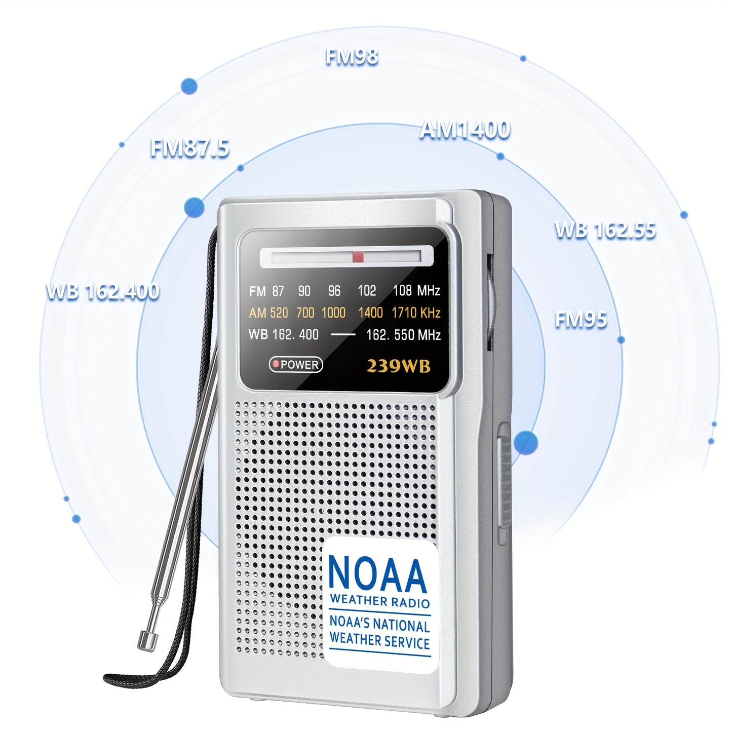 NOAA Weather Radio AM FM Battery Operated – 2 AA Transistor Radio Best Reception, Stereo Earphone Jack, USB Charging, Portable Emergency Radio for Hurricane, Winter Storm, Running, Walking & Home