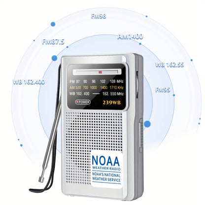 NOAA Weather Radio AM FM Battery Operated – 2 AA Transistor Radio Best Reception, Stereo Earphone Jack, USB Charging, Portable Emergency Radio for Hurricane, Winter Storm, Running, Walking & Home
