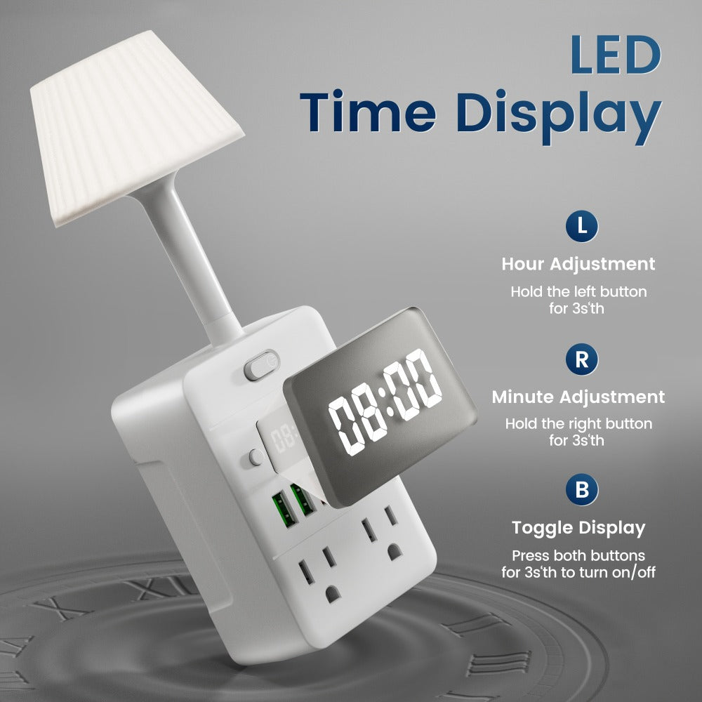 11-in-1 Multifunctional Power Strip with Desk Lamp & Digital Clock – 4 AC Outlets, 3 USB-A & 2 USB-C, Wall-Mountable Desktop Charging Station with Overload Protection for Home School Office