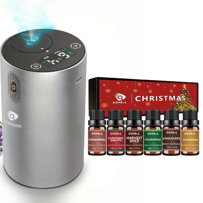 Waterless Essential Oil Diffuser Nebulizer – 4 Mist Levels, 1/2/3/4/6H Timer, Auto-Off, Battery Operated Mini Scent Machine for Home Car Bedroom Hotel, Essential Oil Bundles (Silver & Black)