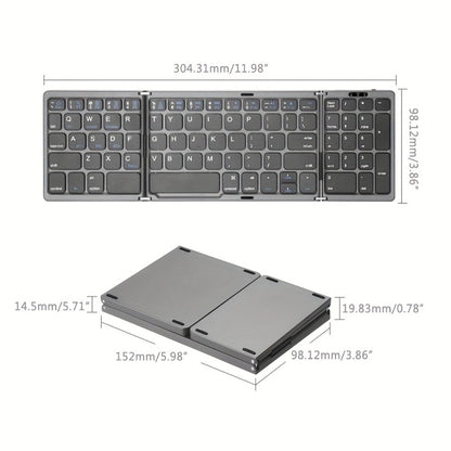 Foldable Bluetooth Keyboard with Numeric Keypad Triple Fold BT5.1 3-Device Multi-Switch USB-C Rechargeable Portable Wireless Keyboard for iPhone iPad Android Tablet Windows Mac Grey