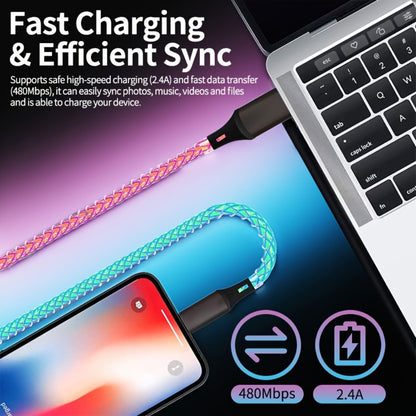 3-in-1 Braided Charging Cable with LED RGB Light, Universal Multi Charger Cord with Lightning, USB-C and Micro USB, Compatible with iPhone, Samsung, Android, iPad and Most Phones